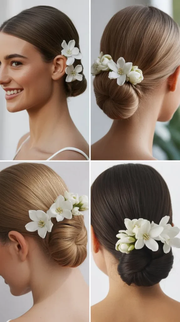  Sleek Bun with Stephanotis Flowers