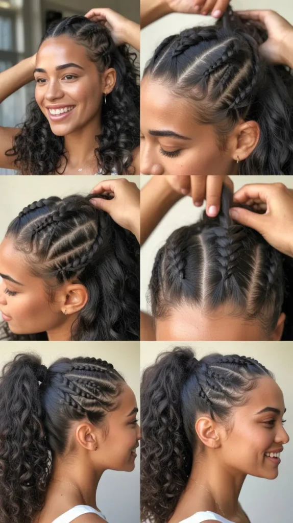 Dutch Braid into High Ponytail