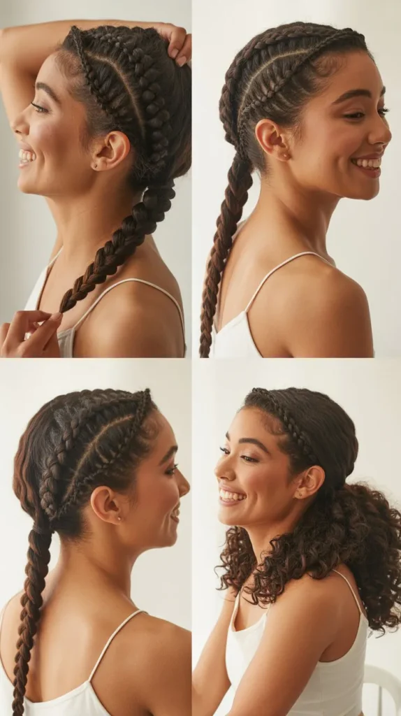 Dutch Braid into Curly Pony