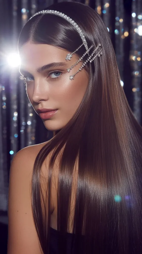 Straight Hair with Rhinestone Accessories