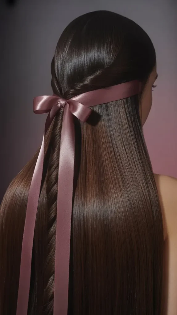 Straight Hair with Ribbon or Bow Detail