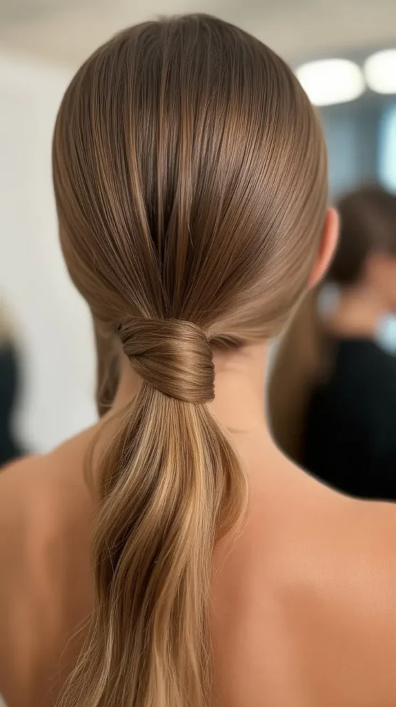 Straight Hair with Sleek Wrap-Around Ponytail