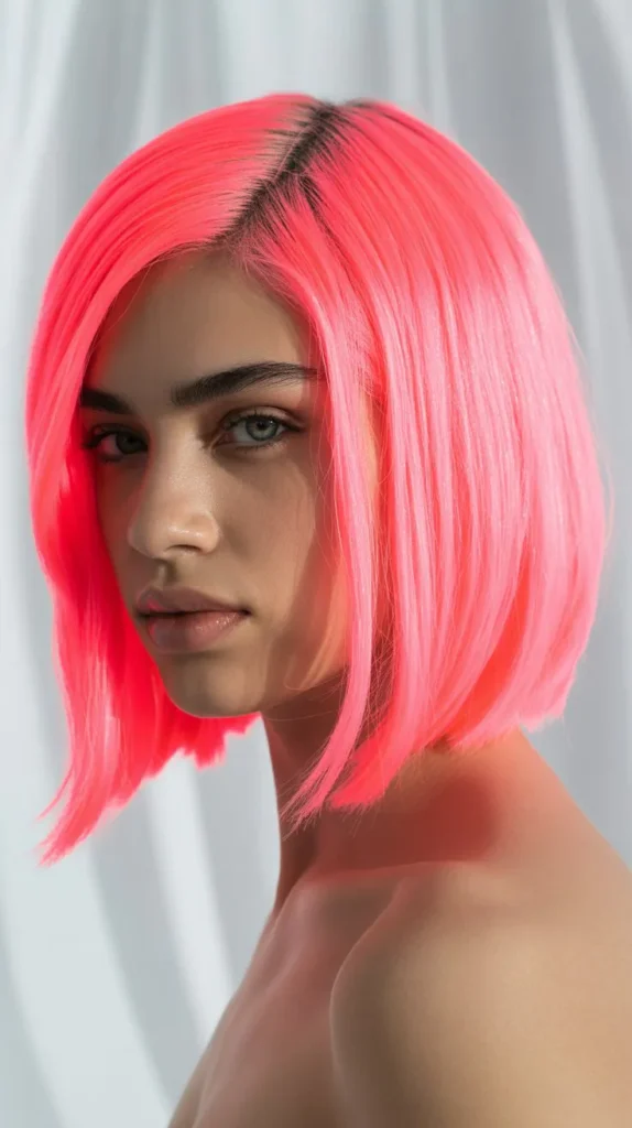 Side Part Neon Pink Wig with Blunt Cut