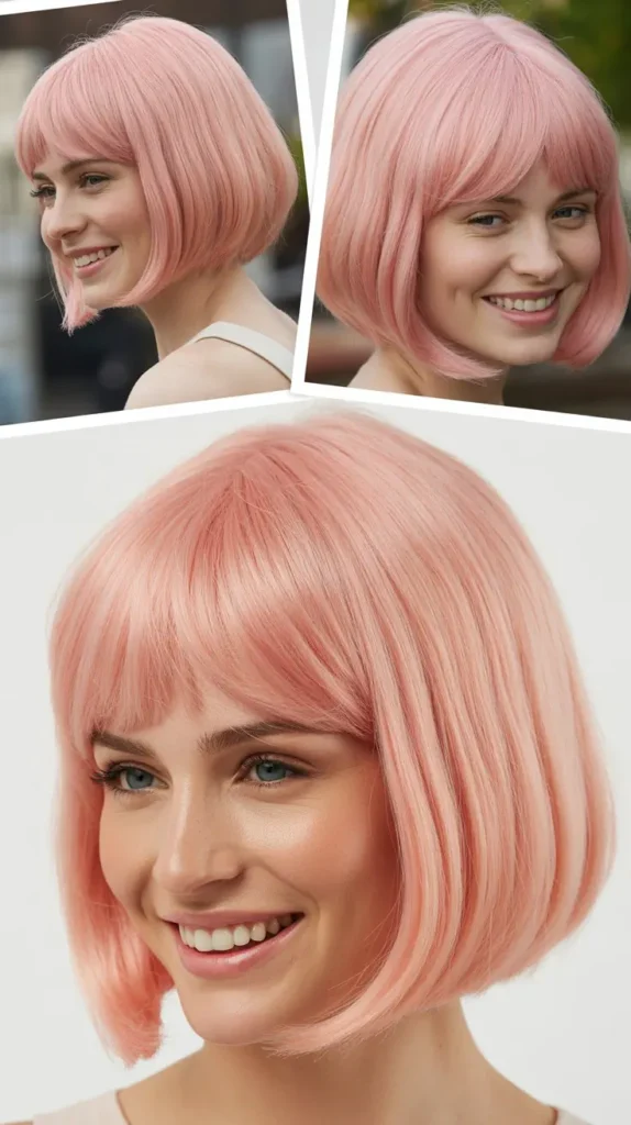 Baby Pink Bob Wig with a Middle Part