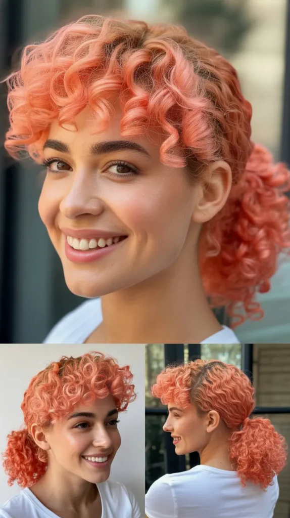 Coral Pink Curly Ponytail