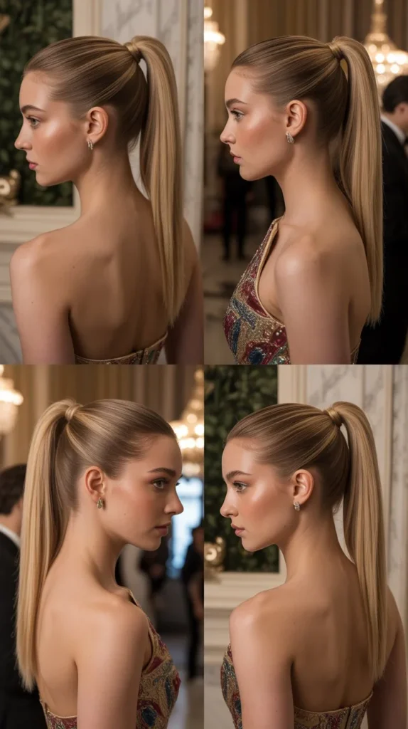  Sleek High Ponytail with Blonde Shine