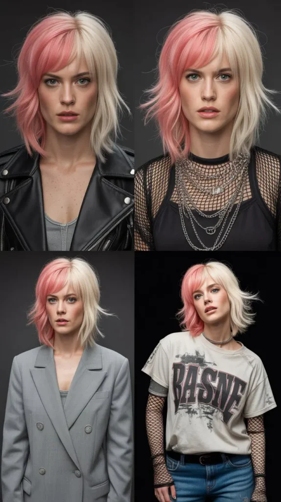 Side Part Pink Wig with Chunky Highlights