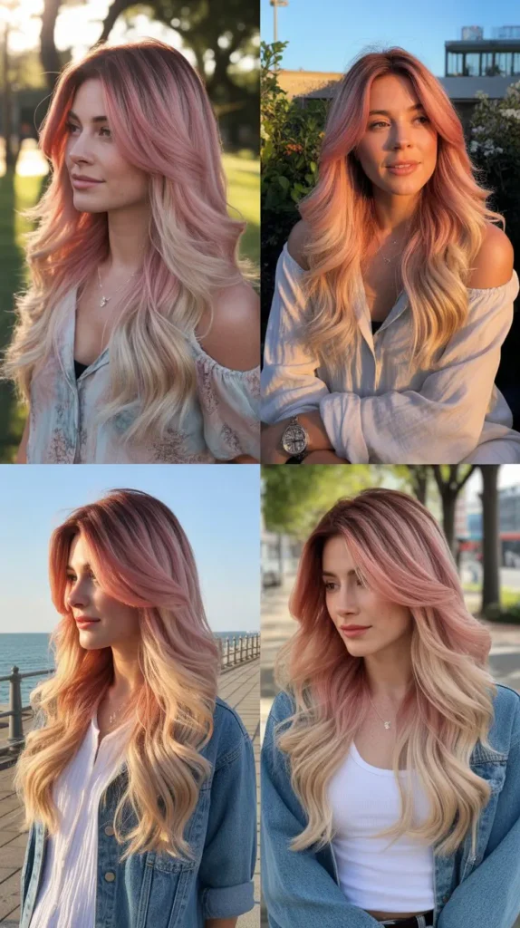  Side Part Ombre Pink to Blonde Wig