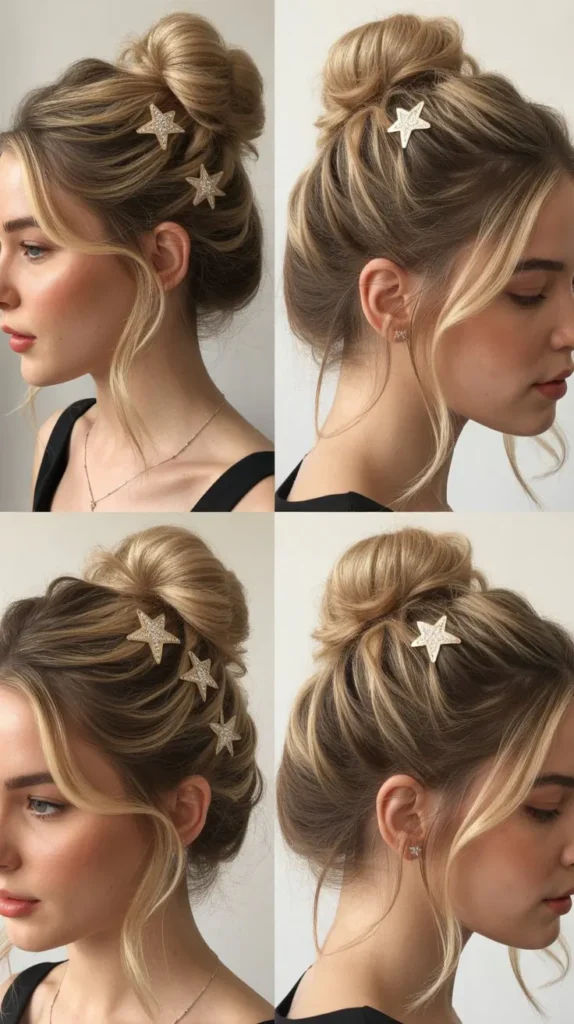 Space Buns with Blonde Tendrils