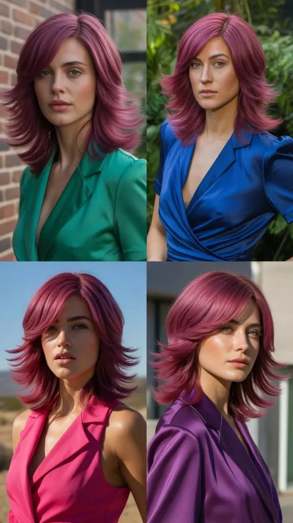  Side Part Magenta Pink Wig with Layers