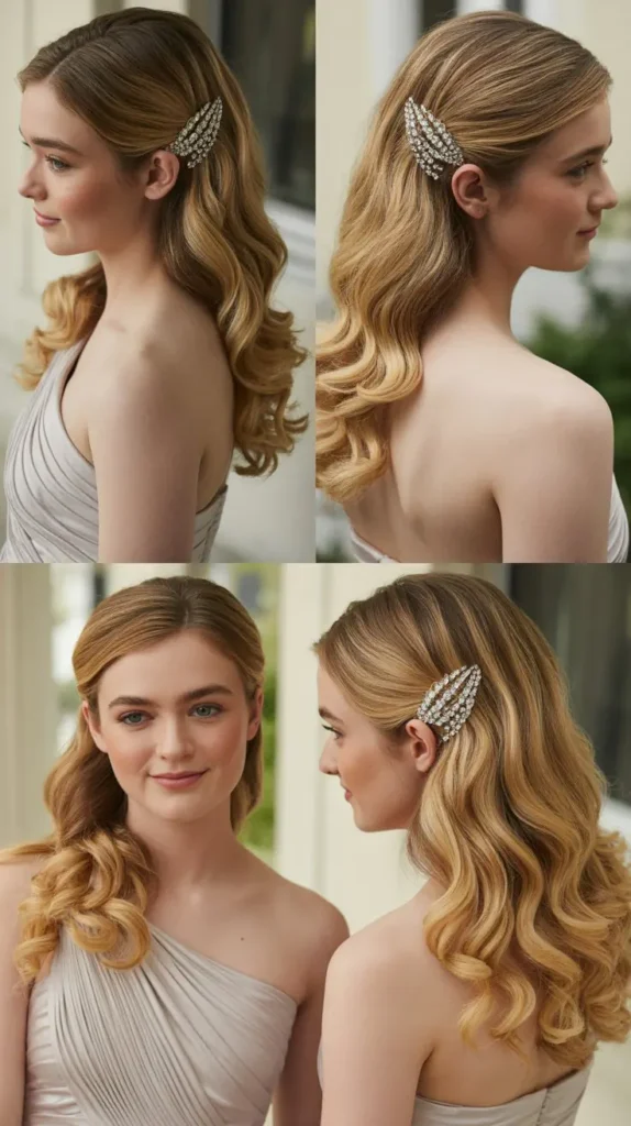Romantic Side Swept Blonde Curls