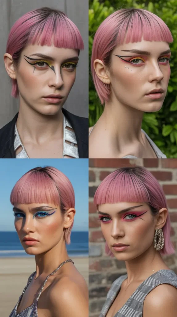 Side Part Pink Wig with Blunt Bangs