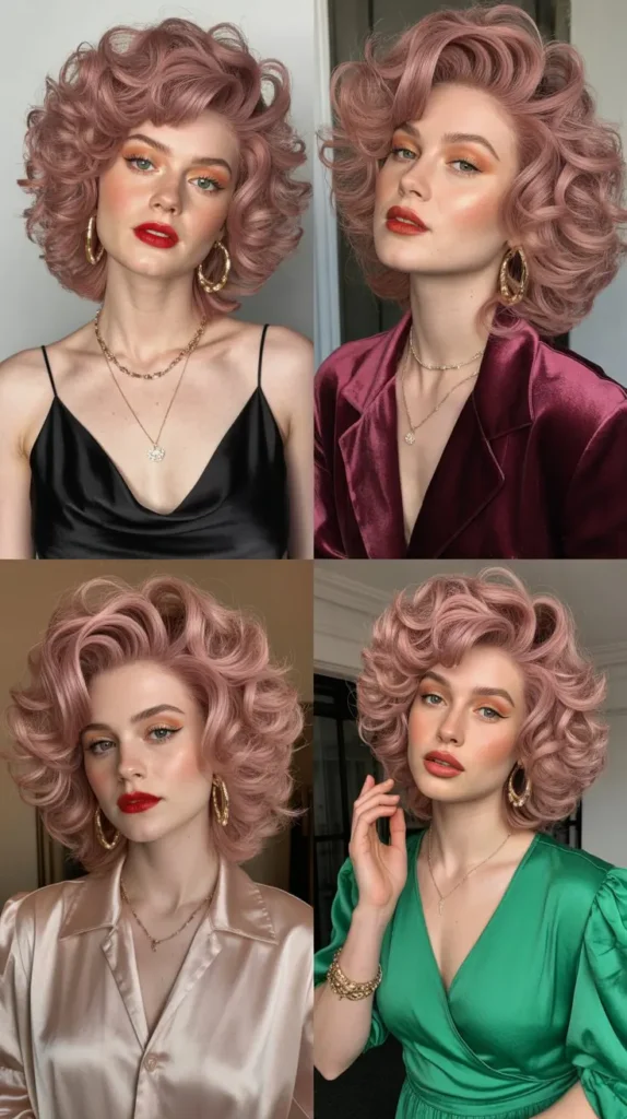 Rose Pink Crimped Wig