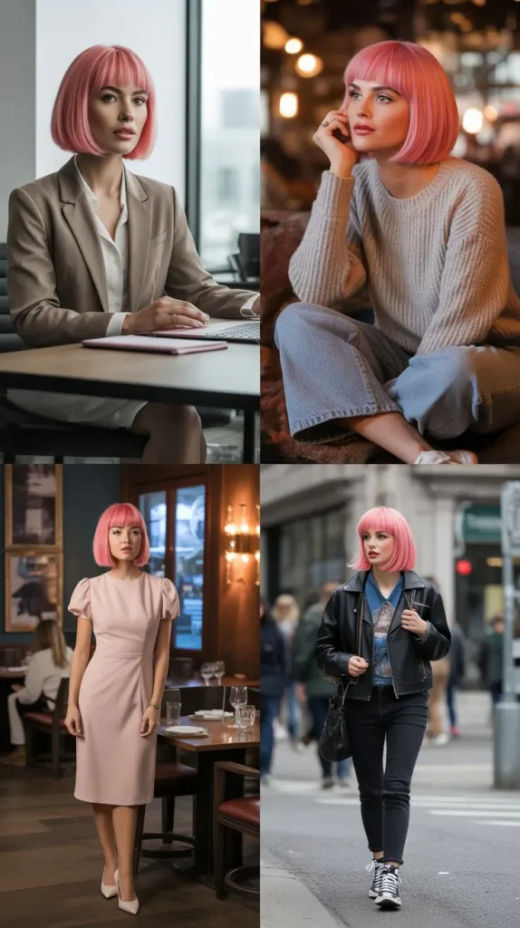 Short Crimped Pink Bob Wig