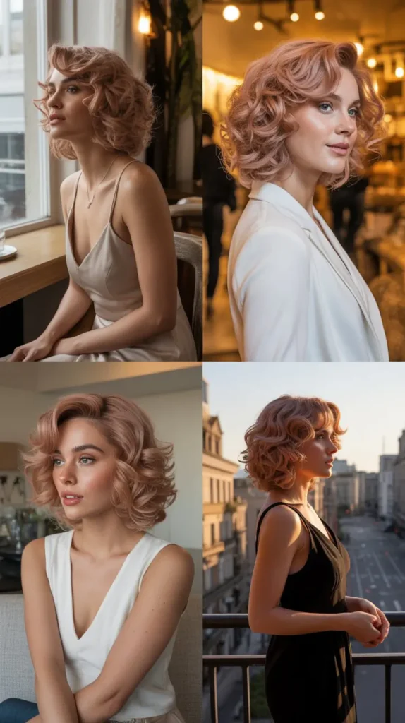 Side Part Rose Gold Wig with Loose Curls