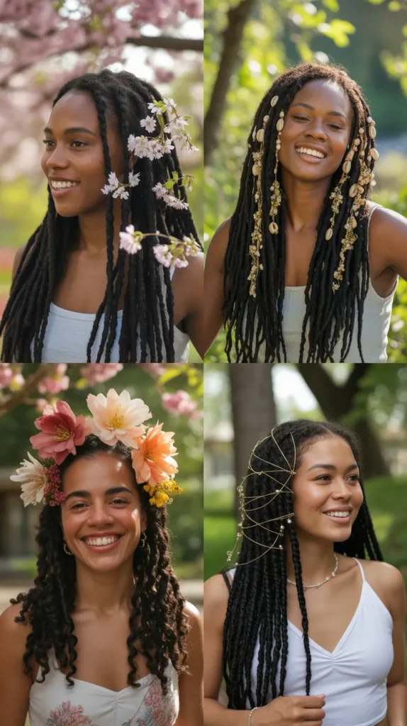 Locs with Spring Decorations