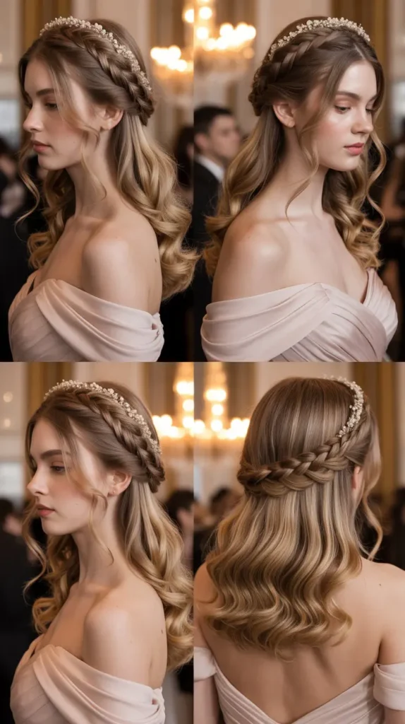 Halo Crown Braid with Long Waves