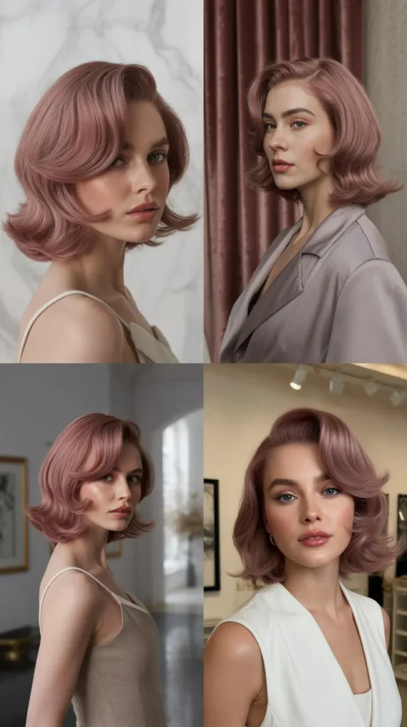 Side Part Dusty Mauve Pink Wig with Textured Waves