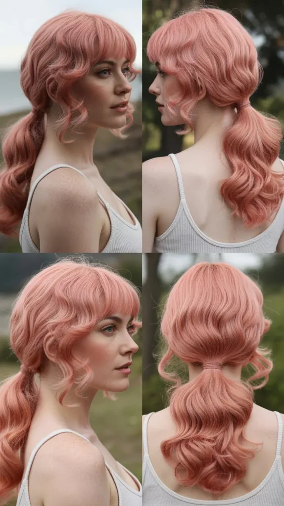 Pink Wavy Ponytail Wig