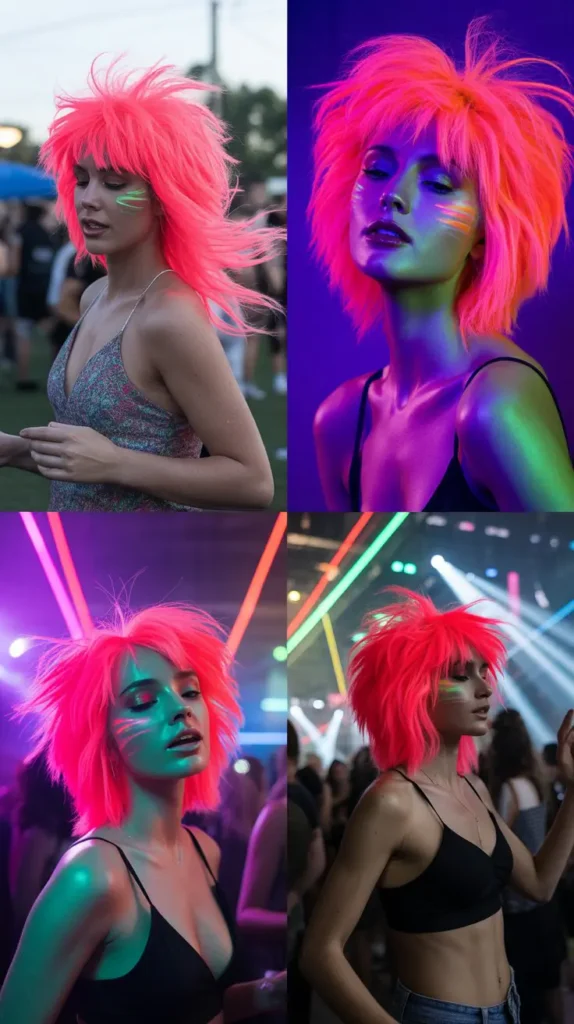 Neon Pink Crimped Wig