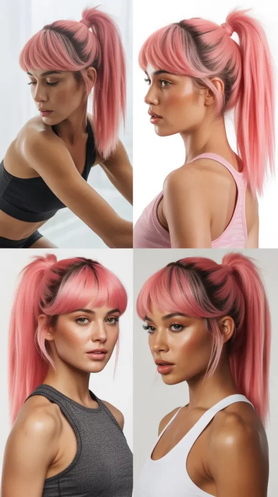  Side Part Bubble Gum Pink Wig with High Ponytail