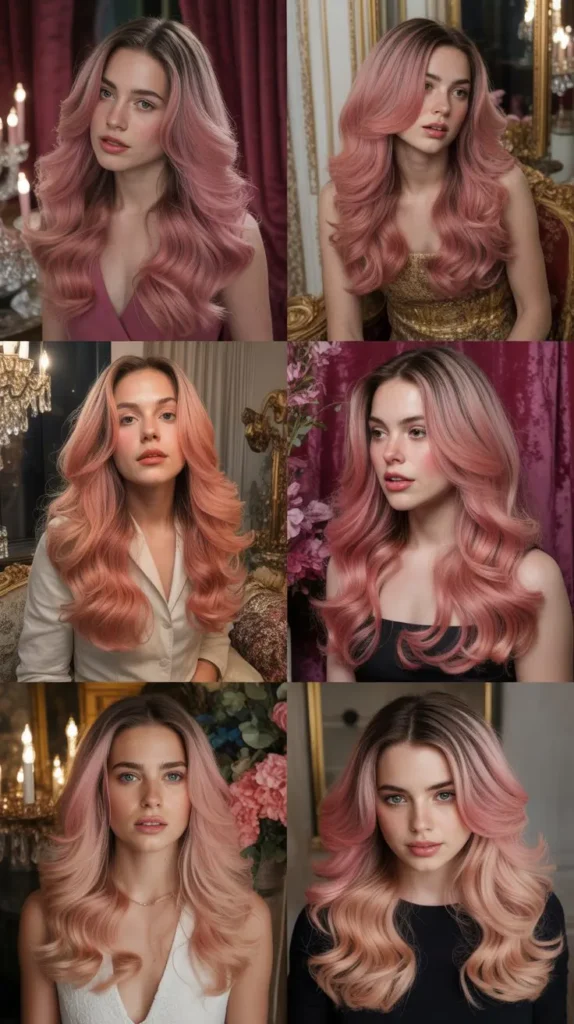 Side Part Mixed Pink Ombre Wig with Cascading Waves