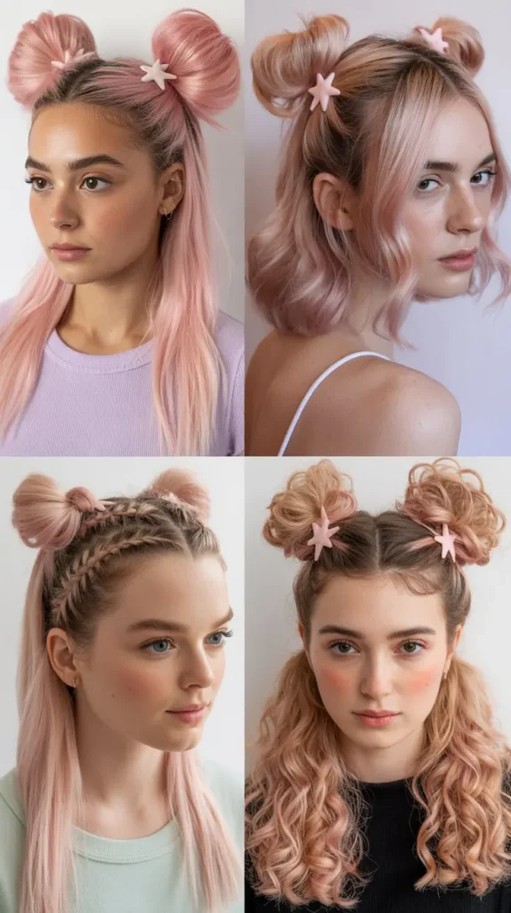 Space Buns Pink Ponytail Hybrid Wig
