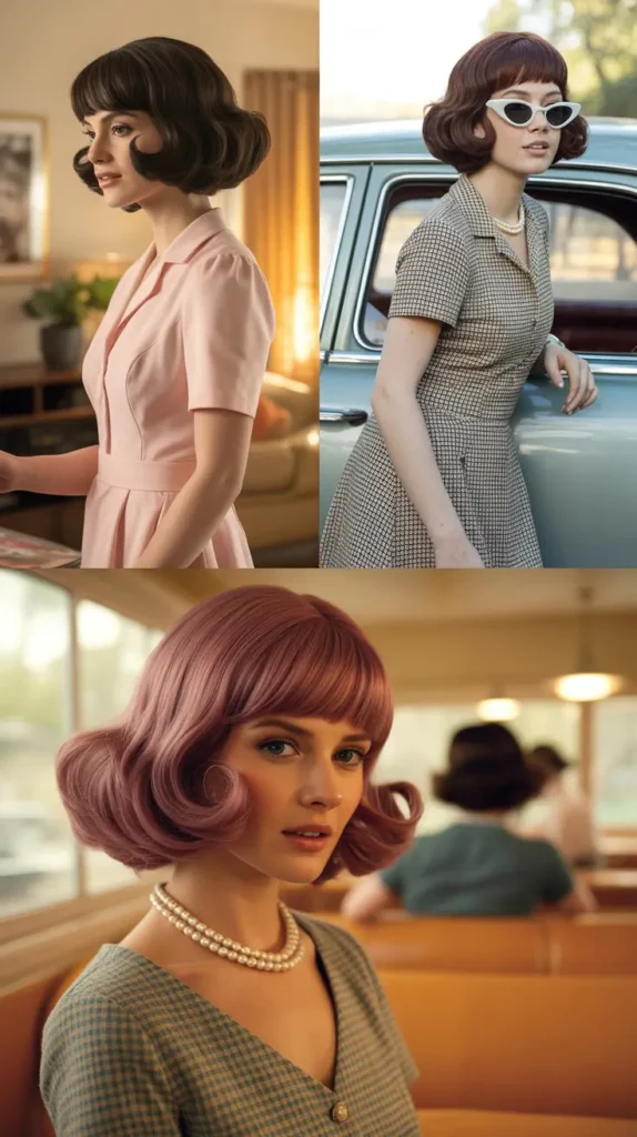 Side Part Dark Pink Wig with Retro Flip Ends