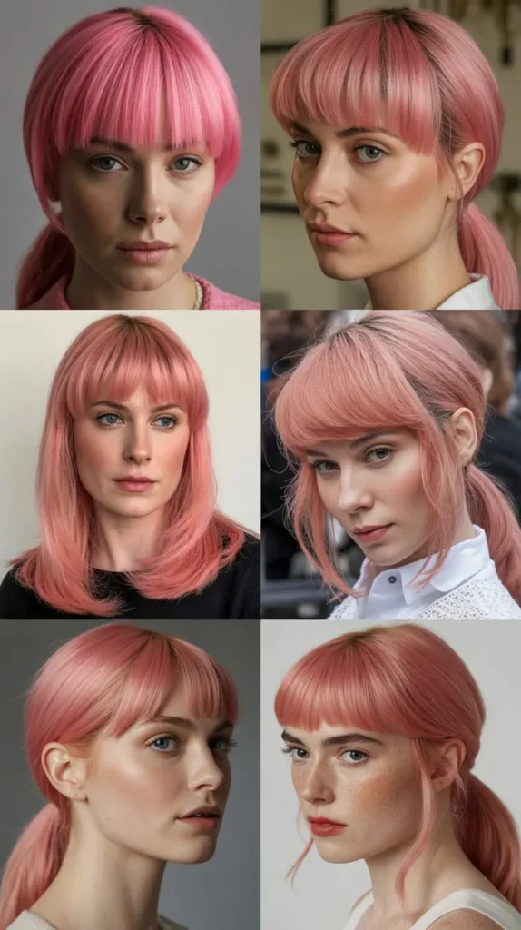 Pink Ponytail With Bangs Wig