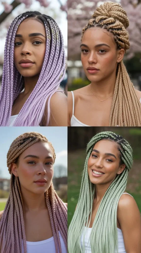 Box Braids with Spring Colors
