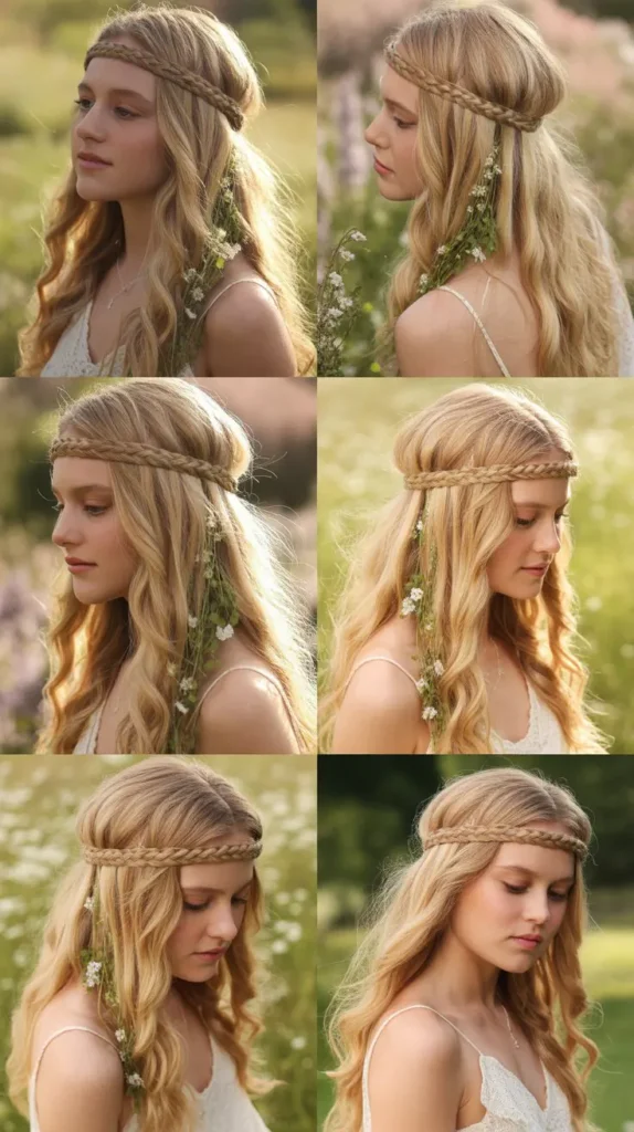  Flowing Blonde Bohemian Waves with Braided Headband