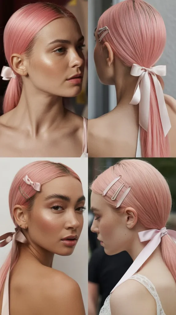 Low Sleek Pink Ponytail Wig