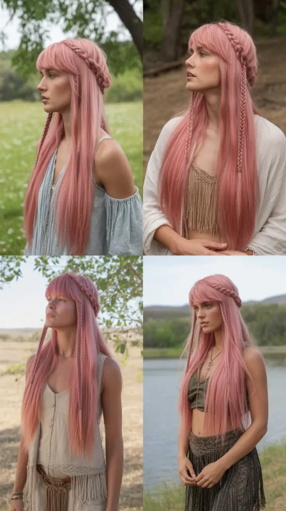 Side Part Pink Wig with Braided Accent