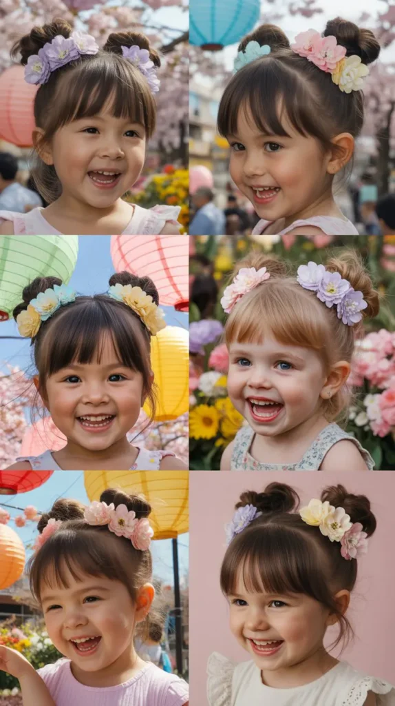 Space Buns with Flower Clips