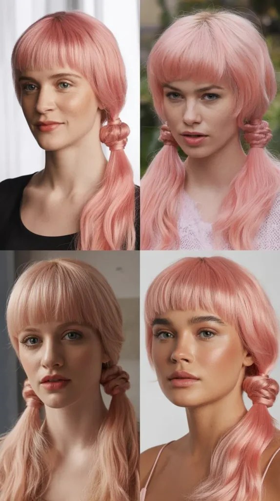 Pink Ponytail With Bun Accent Wig