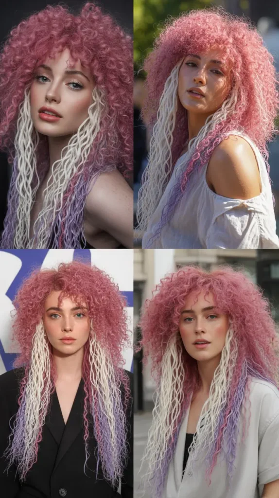 Crimped Pink Wig with Highlights