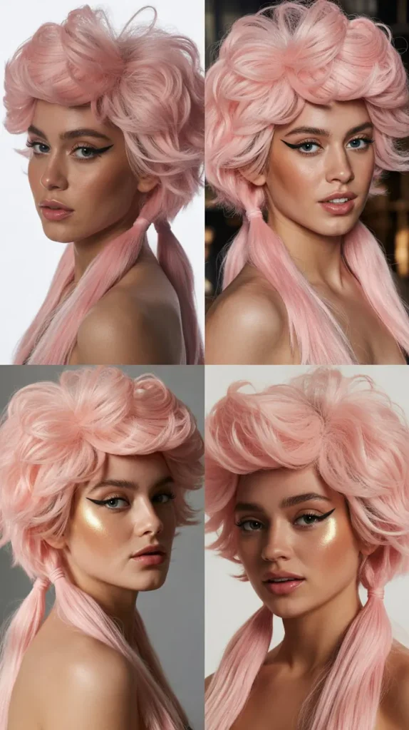 Fluffy Voluminous Pink Ponytail Wig