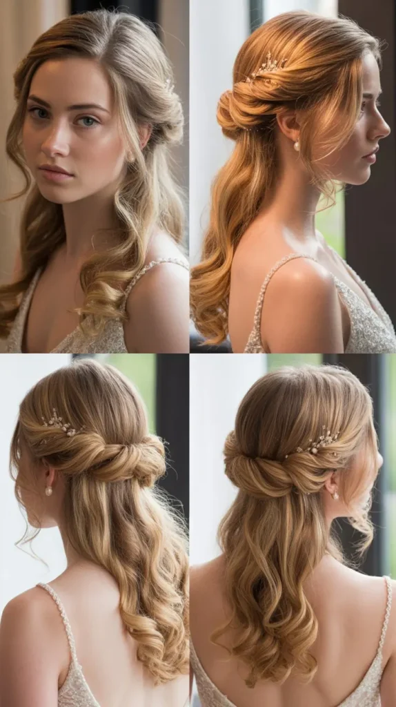 Half-Up Twisted Crown with Blonde Highlights