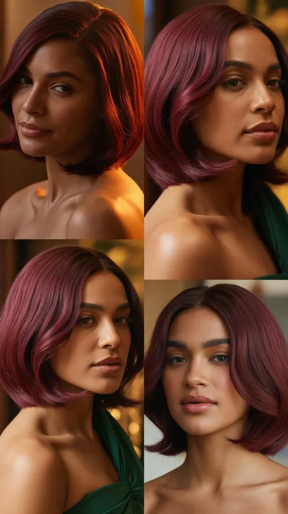 Side Part Deep Wine Pink Wig with Glossy Finish