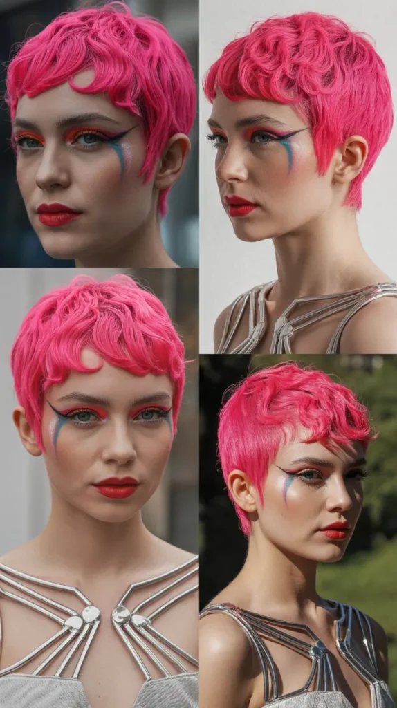 Short Curly Crimped Pink Pixie Wig