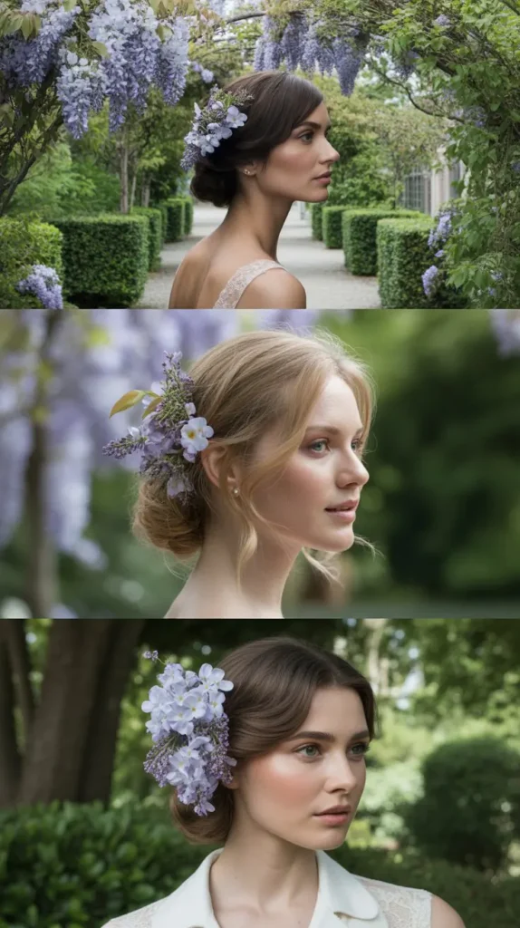 Side-Swept Updo with Wisteria Accents