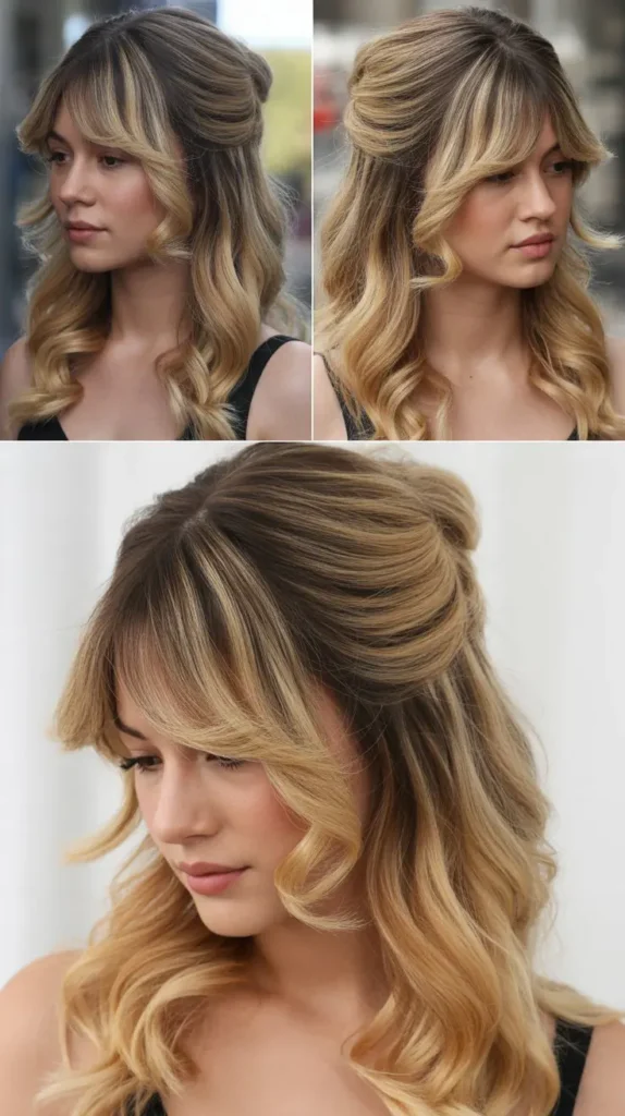 Ombre Blonde Curtain Bang Half-Up