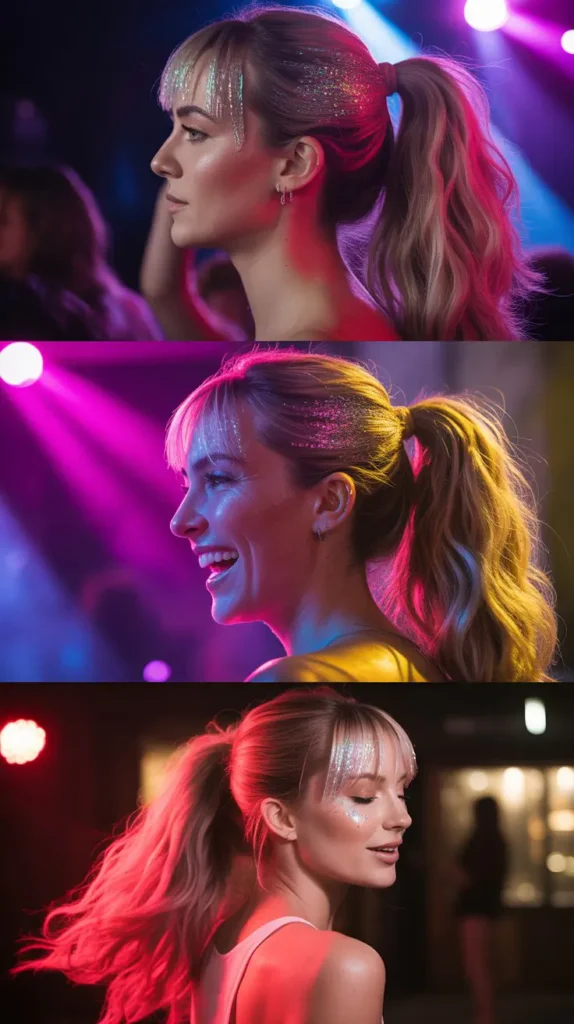 Pink Glitter Ponytail Wig