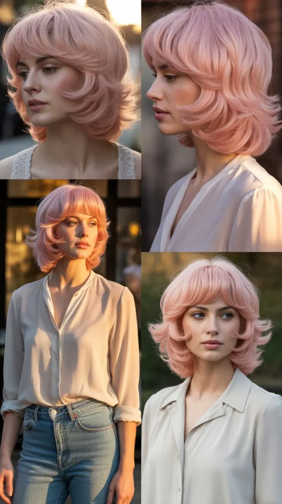 Side Part Soft Pink Wig with Feathered Layers