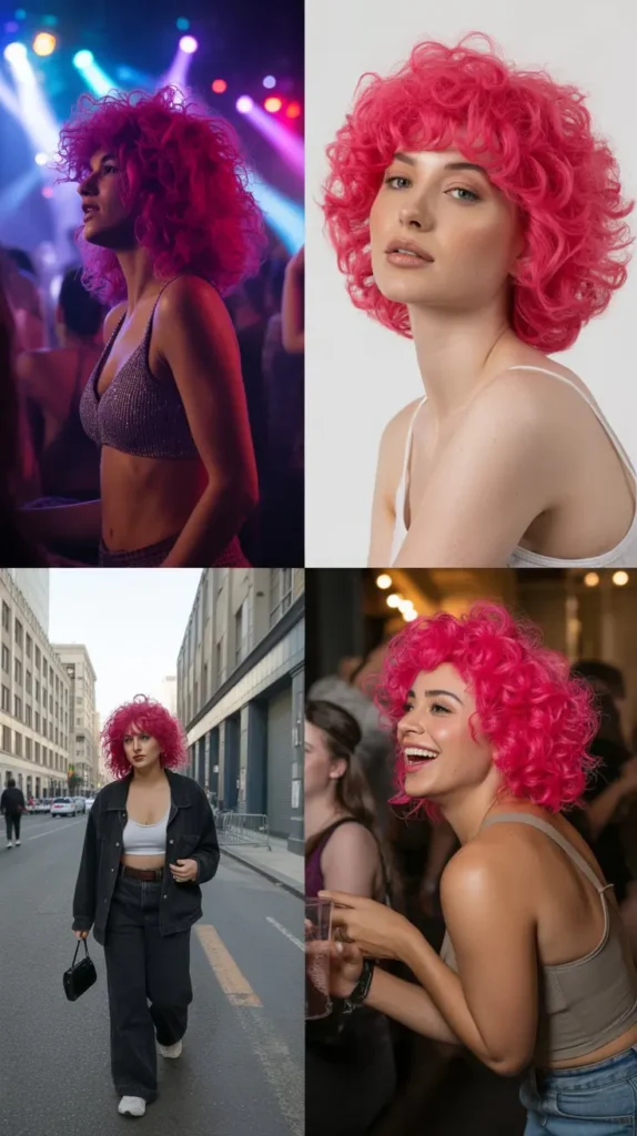 Classic Full Crimped Hot Pink Wig