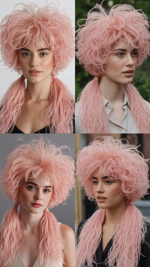 Feathered Pink Ponytail Wig