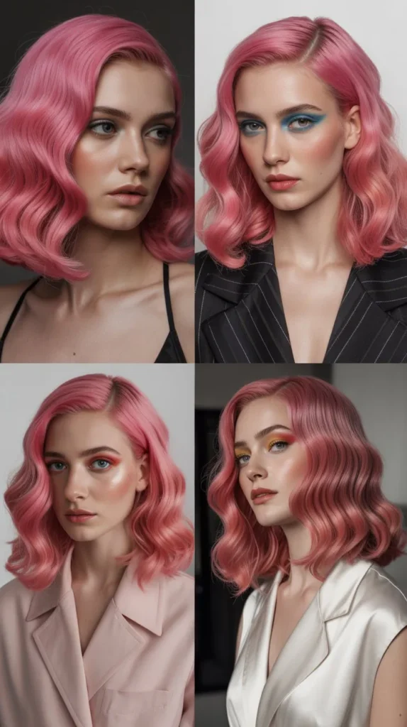 Deep Side Part Hot Pink Wavy Wig