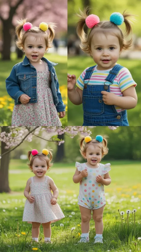 Twisted Pigtails With Pom-Pom Ties