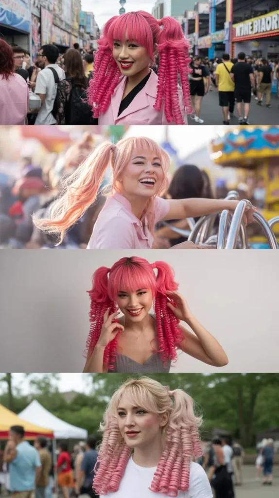 Crimped Pink Pigtails Wig