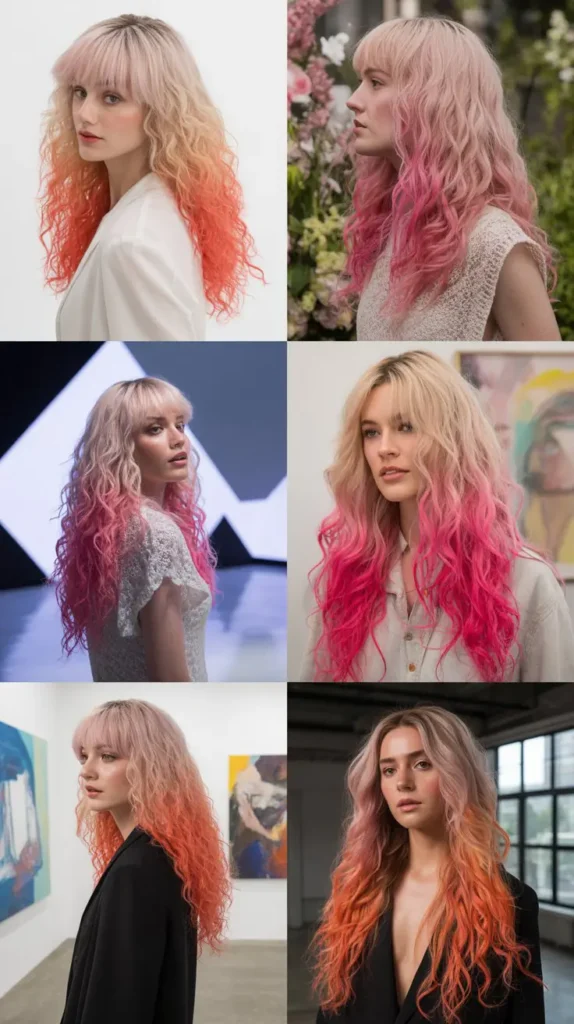 Watercolor Ombre Crimped Pink Wig